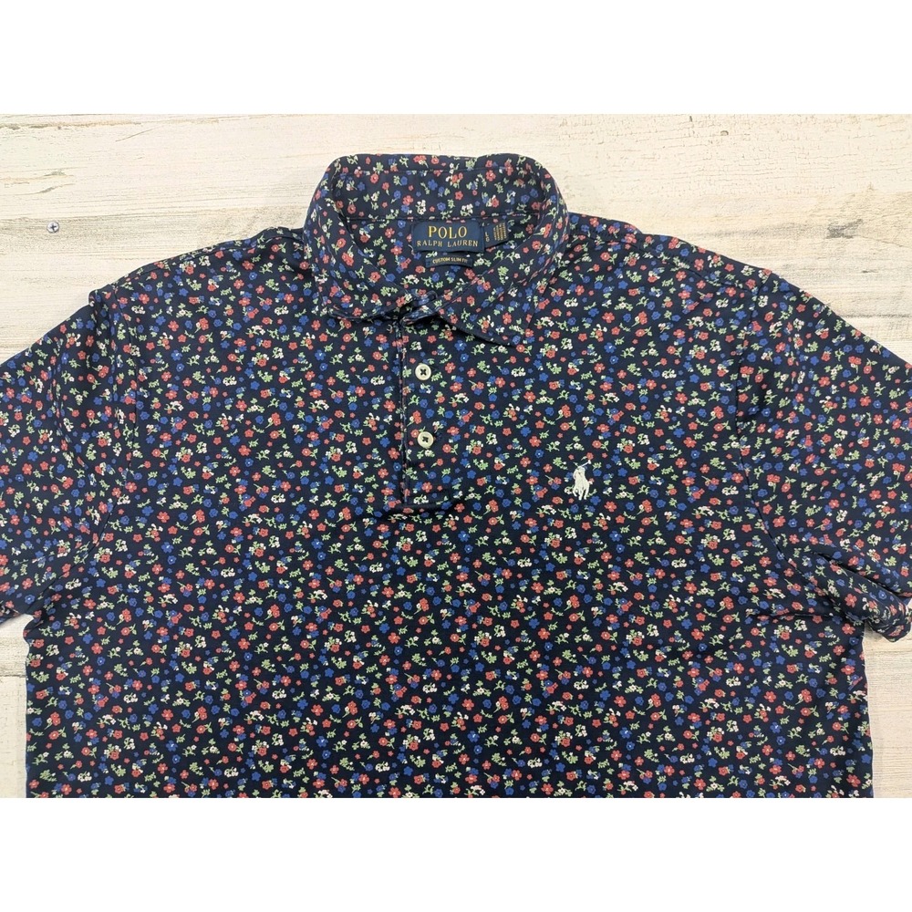 Ralph Lauren Polo Shirt Mens Large Custom Slim Fit Floral Stretch Cotton